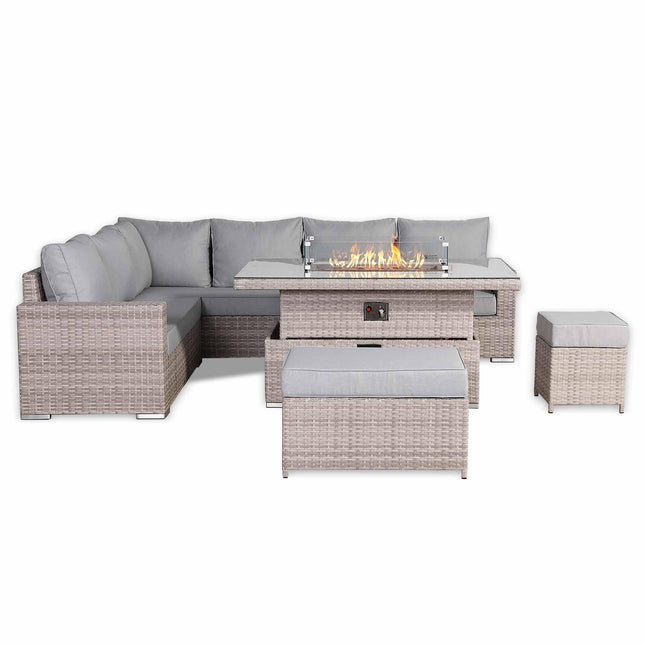 Ashford Rattan Garden Furniture Corner Sofa Set With Firepit Rising Table (Rectangle) - Left Hand