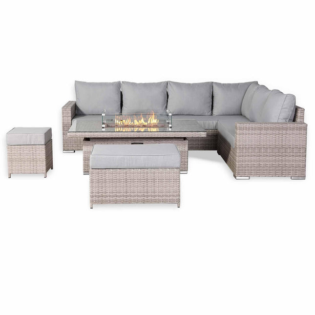 Ashford Rattan Garden Furniture Corner Sofa Set With Firepit Rising Table (Rectangle) - Right Hand