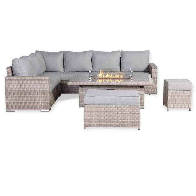 Ashford Rattan Garden Furniture Corner Sofa Set With Firepit Rising Table (Rectangle) - Left Hand