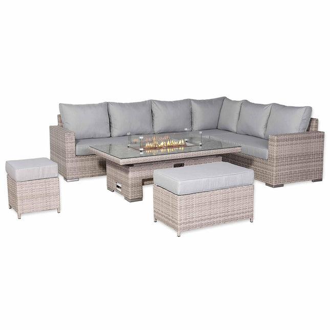 Ashford Rattan Garden Furniture Corner Sofa Set With Firepit Rising Table (Rectangle) - Right Hand