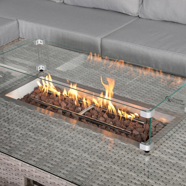 Ashford Rattan Garden Furniture Corner Sofa Set With Firepit Rising Table (Rectangle) - Right Hand