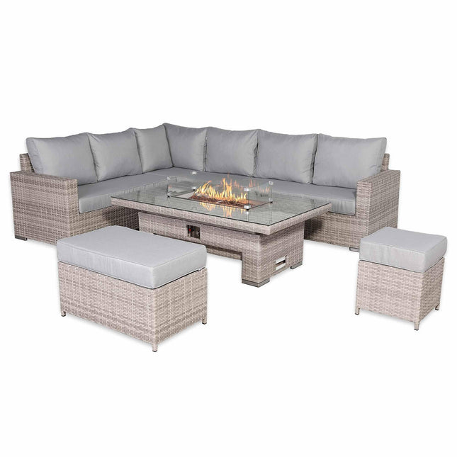 Ashford Rattan Garden Furniture Corner Sofa Set With Firepit Rising Table (Rectangle) - Left Hand