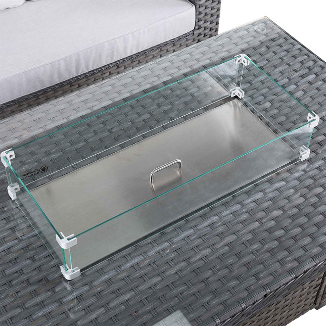 Calista Rattan Garden Furniture Corner Sofa Set With Firepit Table Grey