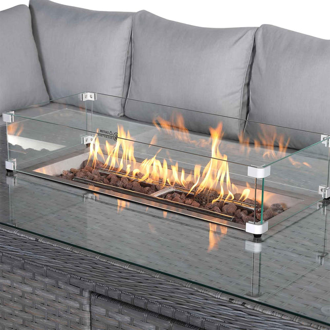 Calista Rattan Garden Furniture Corner Sofa Set With Firepit Table Grey