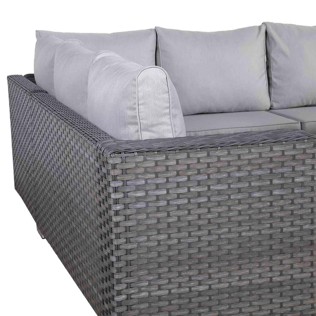 Calista Rattan Garden Furniture Corner Sofa Set With Firepit Table Grey