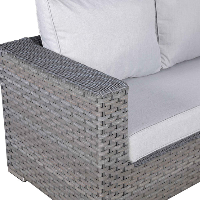 Calista Rattan Garden Furniture Corner Sofa Set With Firepit Table Grey