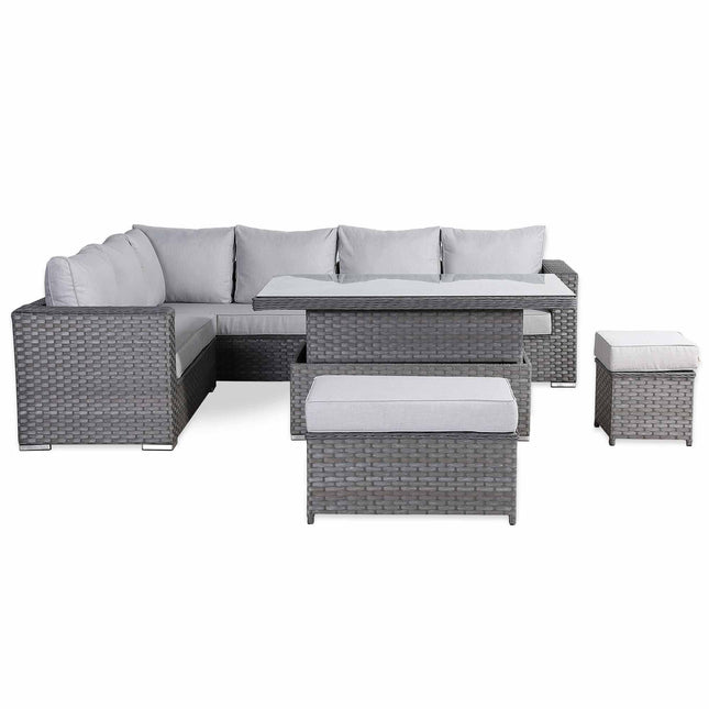 Calista Rattan Garden Furniture Corner Sofa Set With Rising Table Grey
