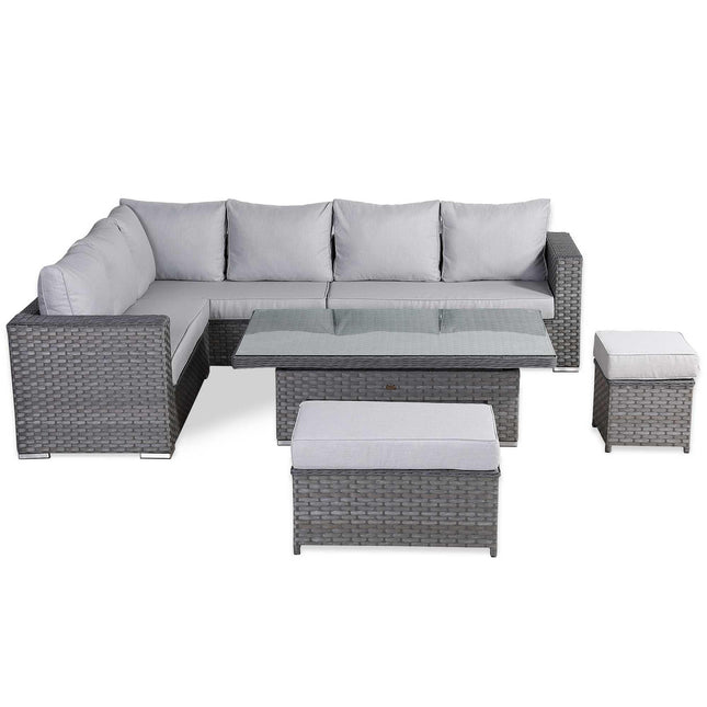 Calista Rattan Garden Furniture Corner Sofa Set With Rising Table Grey
