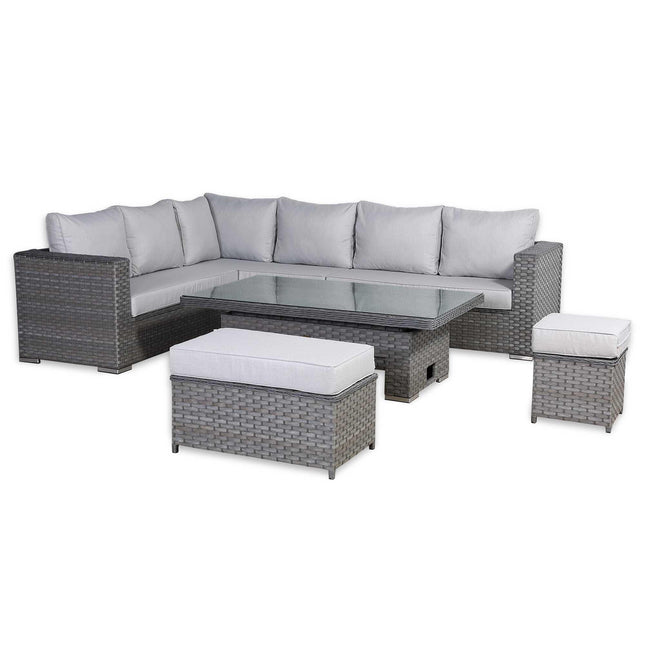 Calista Rattan Garden Furniture Corner Sofa Set With Rising Table Grey