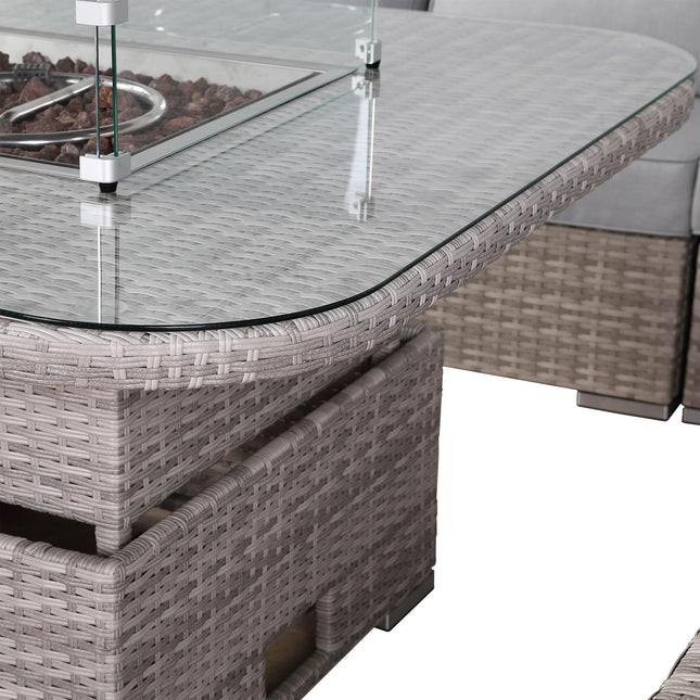 Ashford Rattan Garden Furniture Corner Sofa Set With Firepit Rising Table (Square) - Right Hand