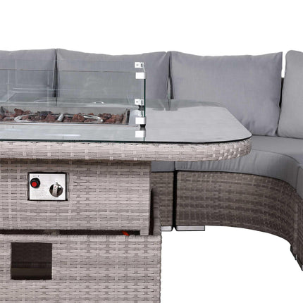 Ashford Rattan Garden Furniture Corner Sofa Set With Firepit Rising Table (Square) - Right Hand