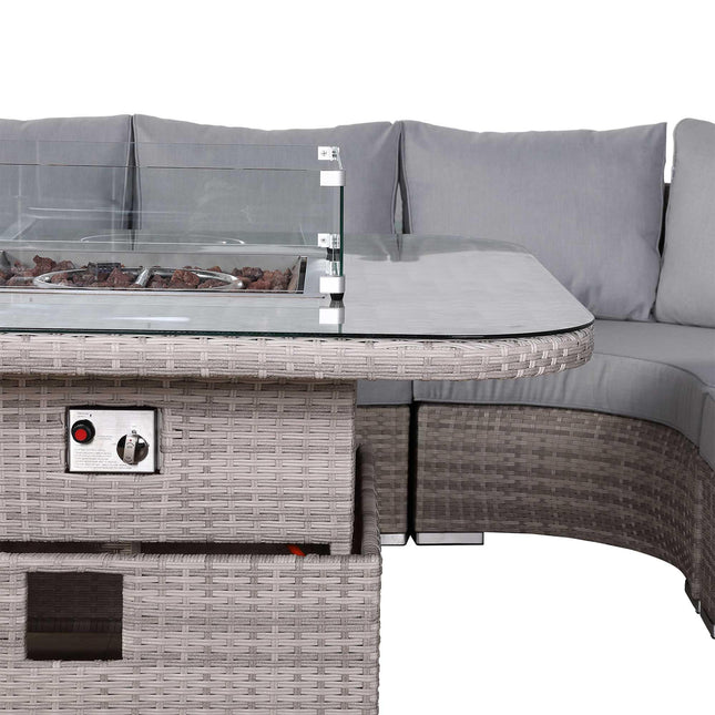 Ashford Rattan Garden Furniture Corner Sofa Set With Firepit Rising Table (Square) - Right Hand