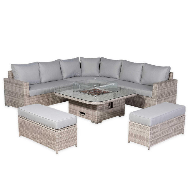 Ashford Rattan Garden Furniture Corner Sofa Set With Firepit Rising Table (Square) - Right Hand