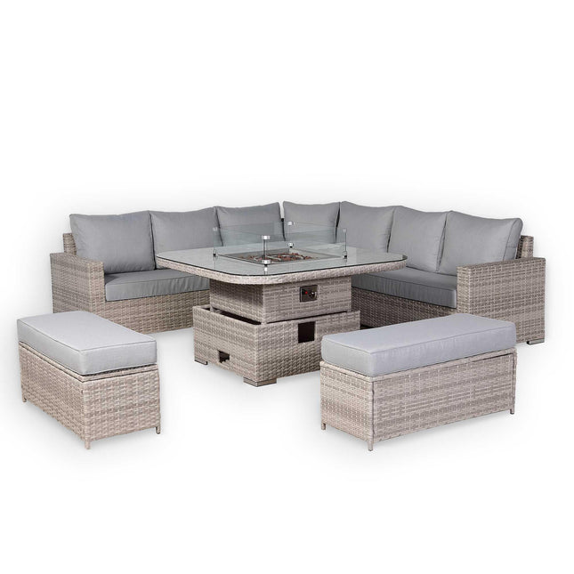 Ashford Rattan Garden Furniture Corner Sofa Set With Firepit Rising Table (Square) - Right Hand