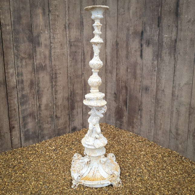 Ornate Cast Iron Candlestick – Antique Cream