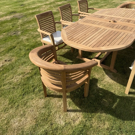 Teak Garden Furniture Set 4cm 180cm - 240cm Extending Dining Table & 6 Chairs + 2 Harmony Curve Chairs
