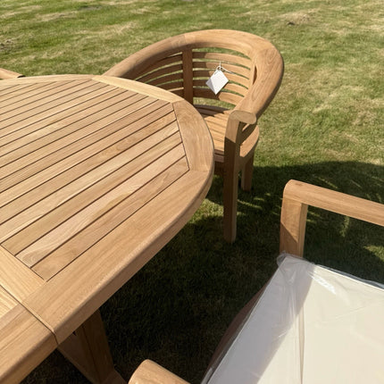 Teak Garden Furniture Set 4cm 180cm - 240cm Extending Dining Table & 4 Chairs + 2 Harmony Curve Chairs