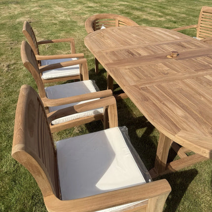 Teak Garden Furniture Set 4cm 180cm - 240cm Extending Dining Table & 6 Chairs + 2 Harmony Curve Chairs