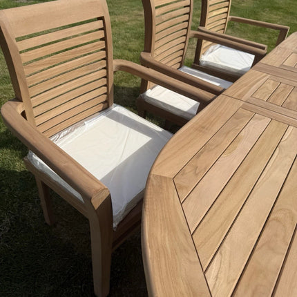Teak Garden Furniture Set 4CM Thick 180cm - 240cm Dining table & 8 Chairs with Cushions